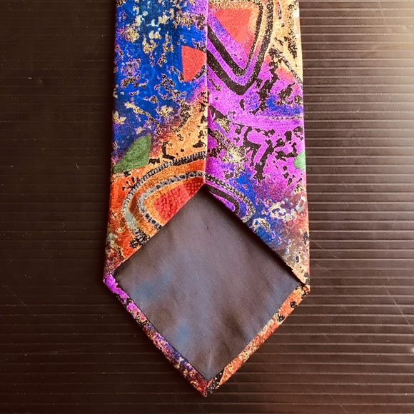 Stefano Milano Men’s Silk Purple Rust Green Print Tie Italy - Picture 2 of 5